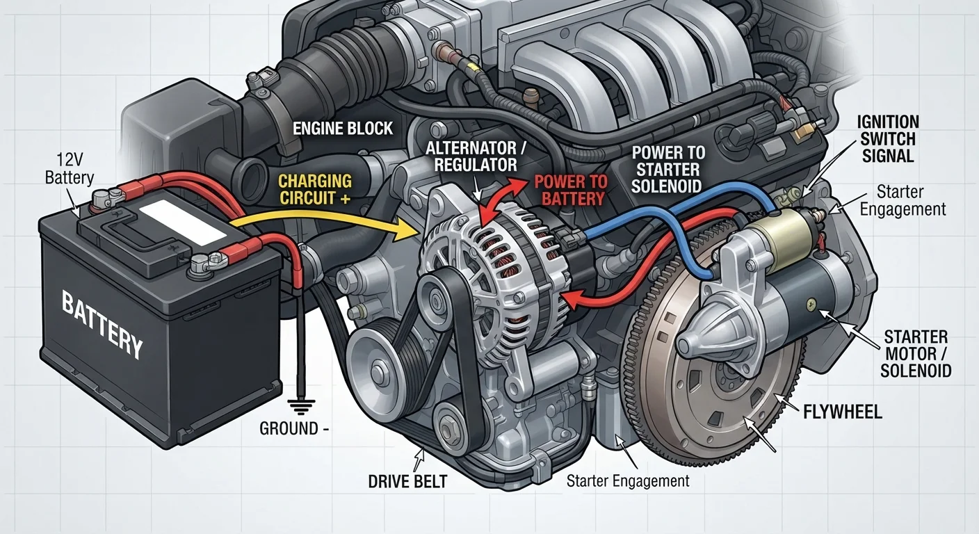 How a Car Battery, Alternator, and Starter Work Together